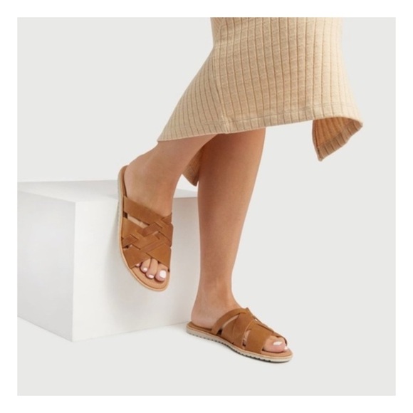 Sorel Ella slide leather sandals 10 camel - Picture 2 of 11